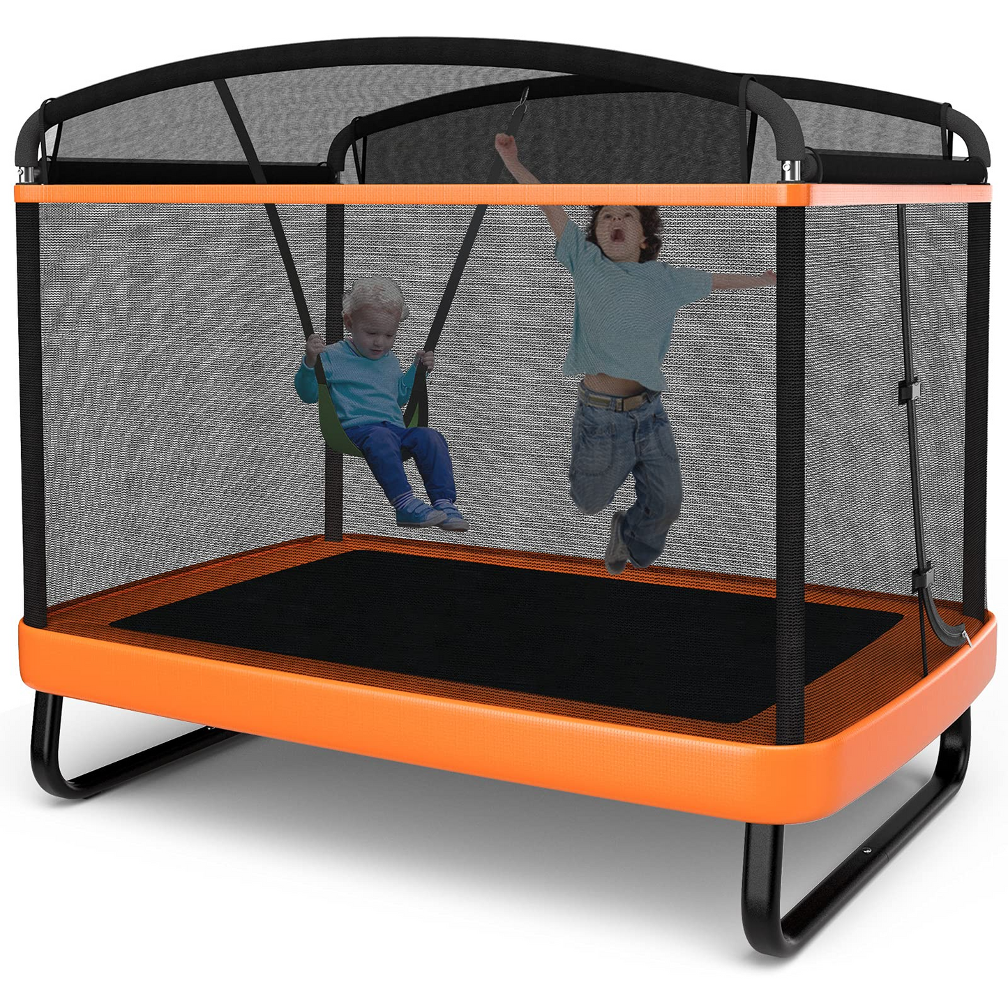 Giantex 6 Ft Kids Trampoline with Swing, Baby Toddler Rectangle Trampoline, Max Load 220lbs (Blue/Orange)