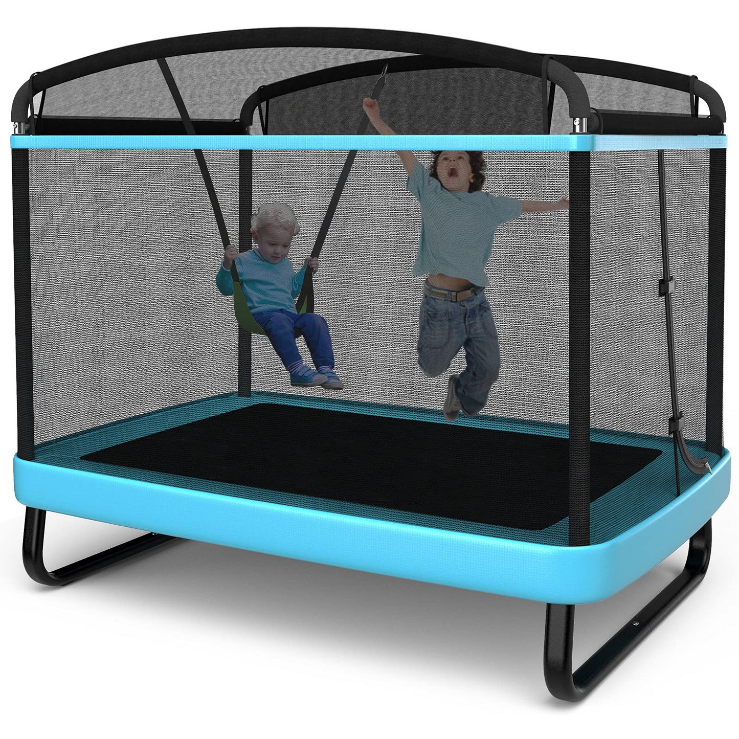 Giantex 6 Ft Kids Trampoline with Swing, Baby Toddler Rectangle Trampoline, Max Load 220lbs (Blue/Orange)
