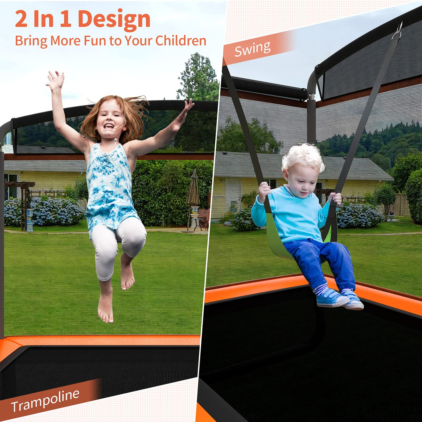 Giantex 6 Ft Kids Trampoline with Swing, Baby Toddler Rectangle Trampoline, Max Load 220lbs (Blue/Orange)