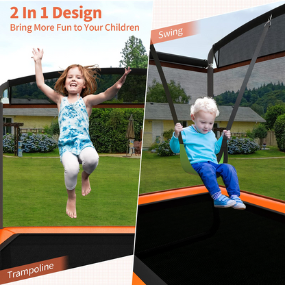 Giantex 6 Ft Kids Trampoline with Swing, Baby Toddler Rectangle Trampoline, Max Load 220lbs (Blue/Orange)
