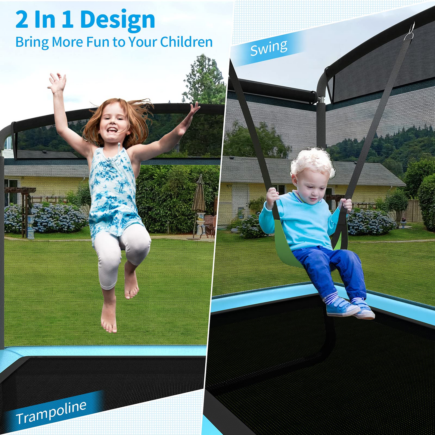 Giantex 6 Ft Kids Trampoline with Swing, Baby Toddler Rectangle Trampoline, Max Load 220lbs (Blue/Orange)