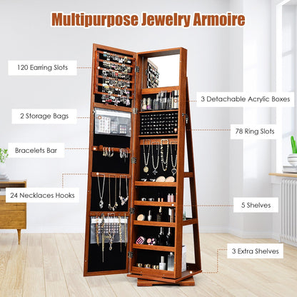 CHARMAID | 360-degree Rotating Jewelry Armoire with Higher Full Length Mirror