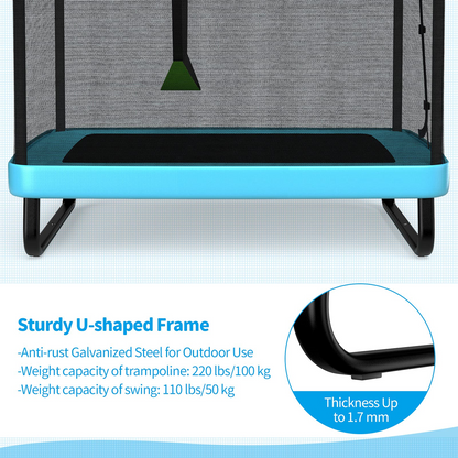 Giantex 6 Ft Kids Trampoline with Swing, Baby Toddler Rectangle Trampoline, Max Load 220lbs (Blue/Orange)