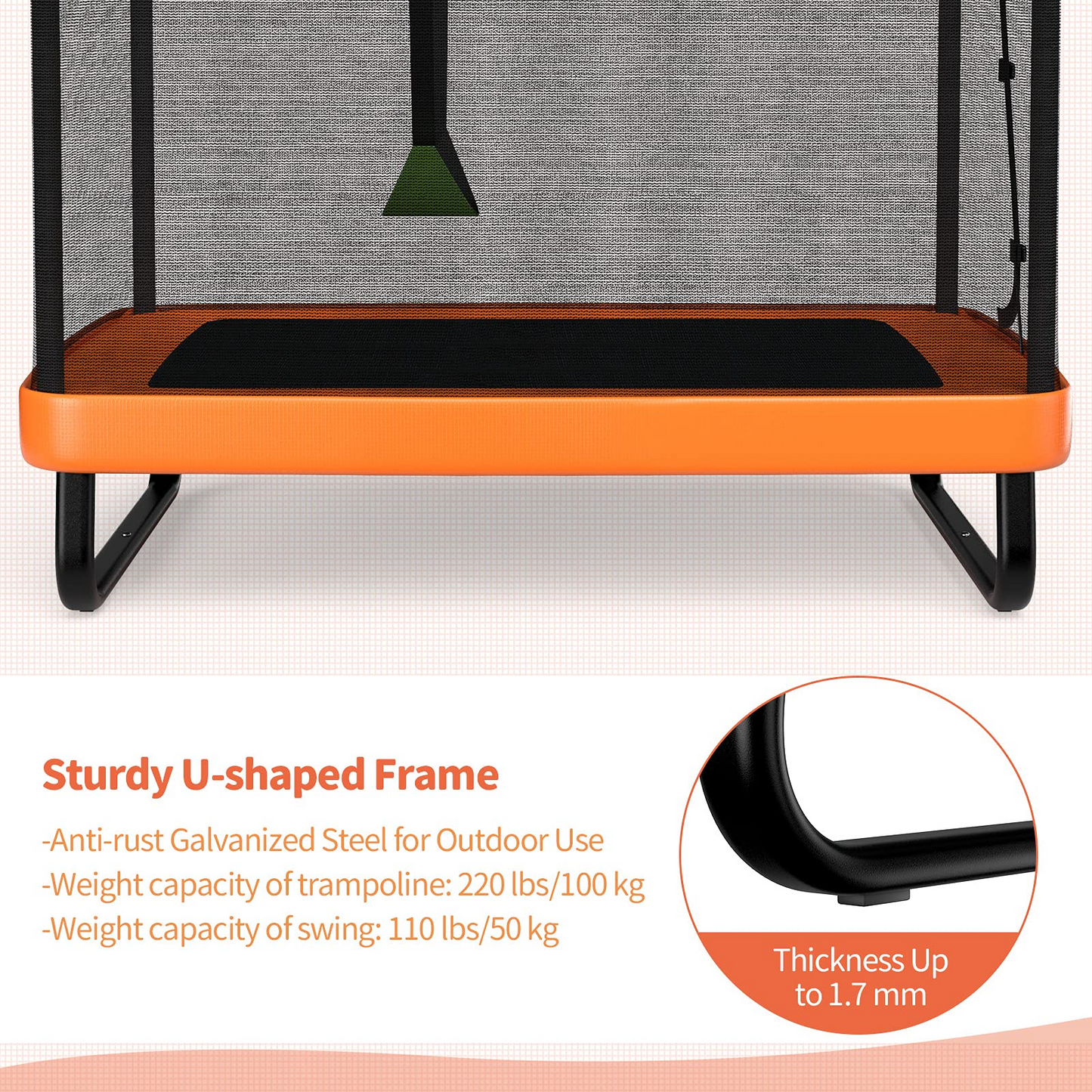 Giantex 6 Ft Kids Trampoline with Swing, Baby Toddler Rectangle Trampoline, Max Load 220lbs (Blue/Orange)