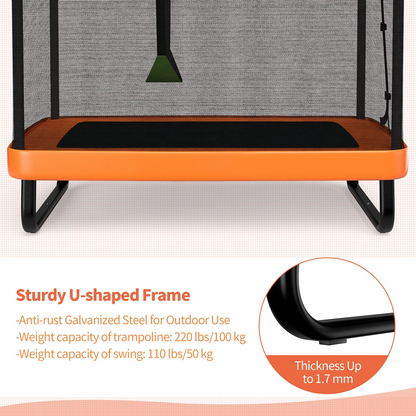 Giantex 6 Ft Kids Trampoline with Swing, Baby Toddler Rectangle Trampoline, Max Load 220lbs (Blue/Orange)