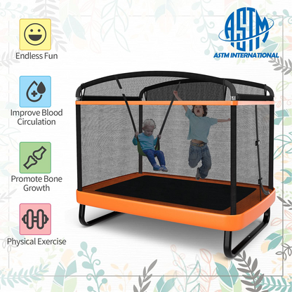 Giantex 6 Ft Kids Trampoline with Swing, Baby Toddler Rectangle Trampoline, Max Load 220lbs (Blue/Orange)