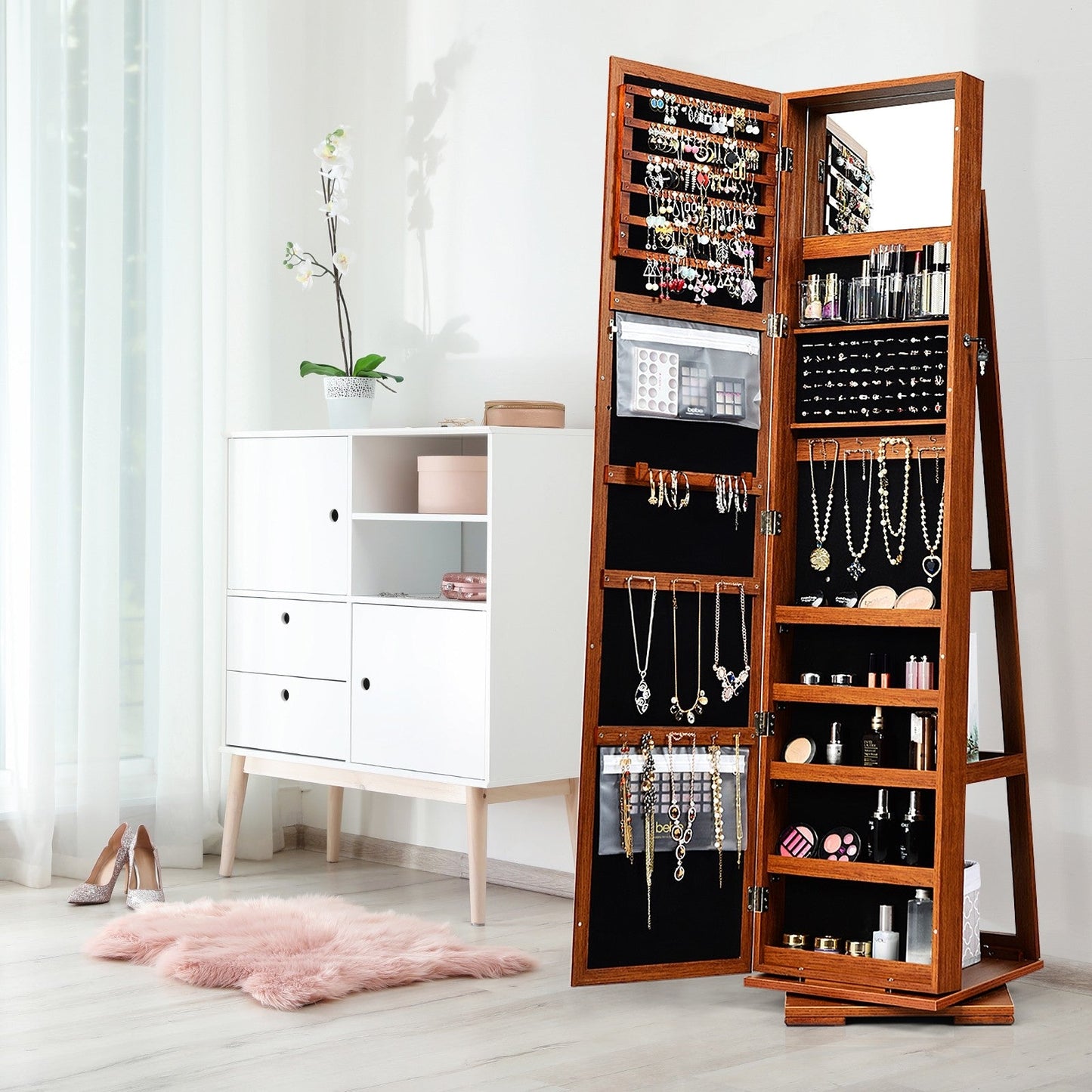 CHARMAID | 360-degree Rotating Jewelry Armoire with Higher Full Length Mirror