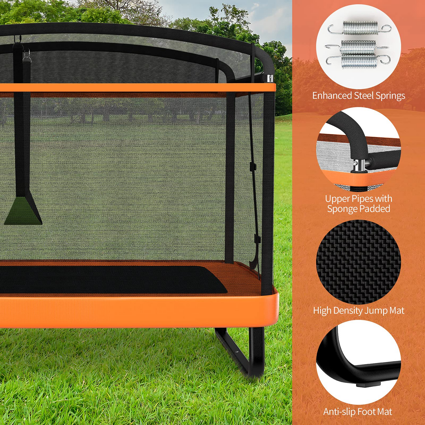 Giantex 6 Ft Kids Trampoline with Swing, Baby Toddler Rectangle Trampoline, Max Load 220lbs (Blue/Orange)