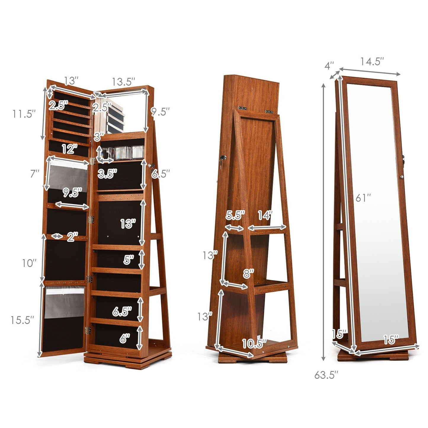 CHARMAID | 360-degree Rotating Jewelry Armoire with Higher Full Length Mirror