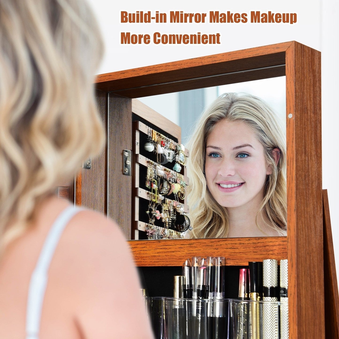 CHARMAID | 360-degree Rotating Jewelry Armoire with Higher Full Length Mirror