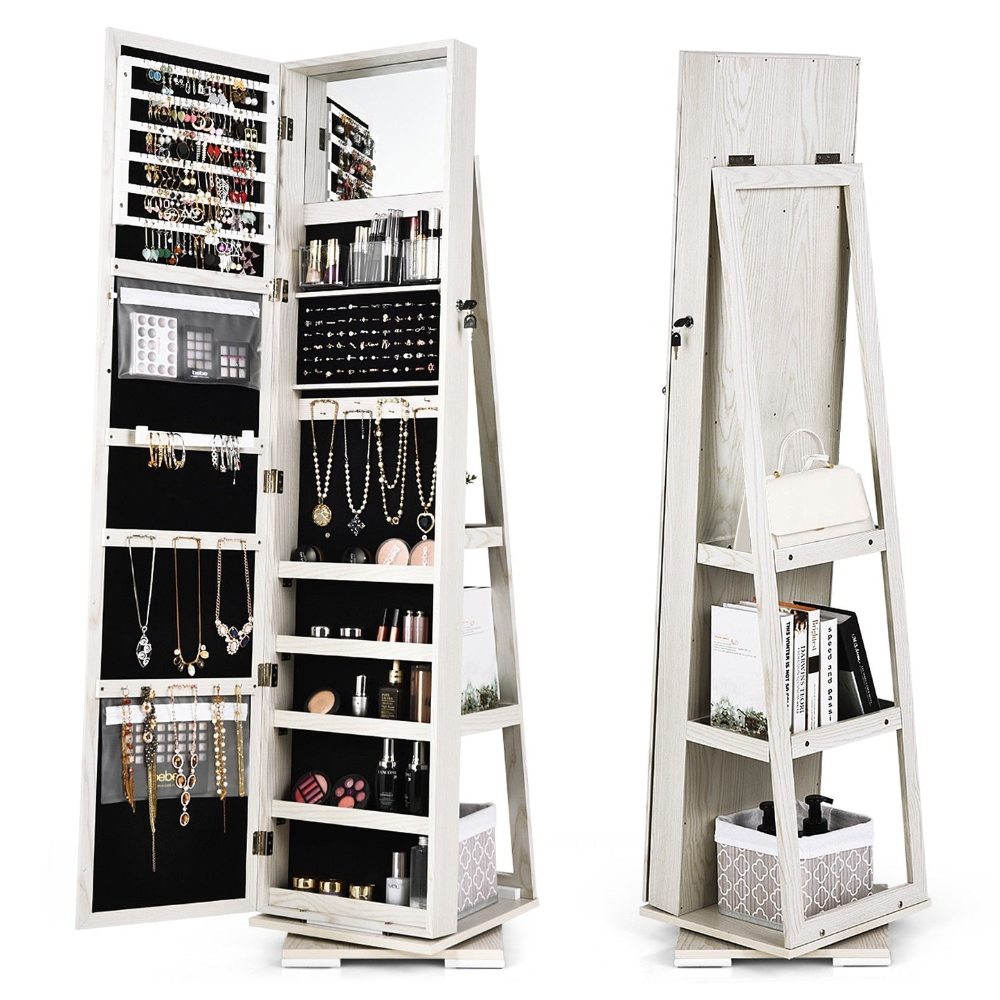 CHARMAID | 360-degree Rotating Jewelry Armoire with Higher Full Length Mirror