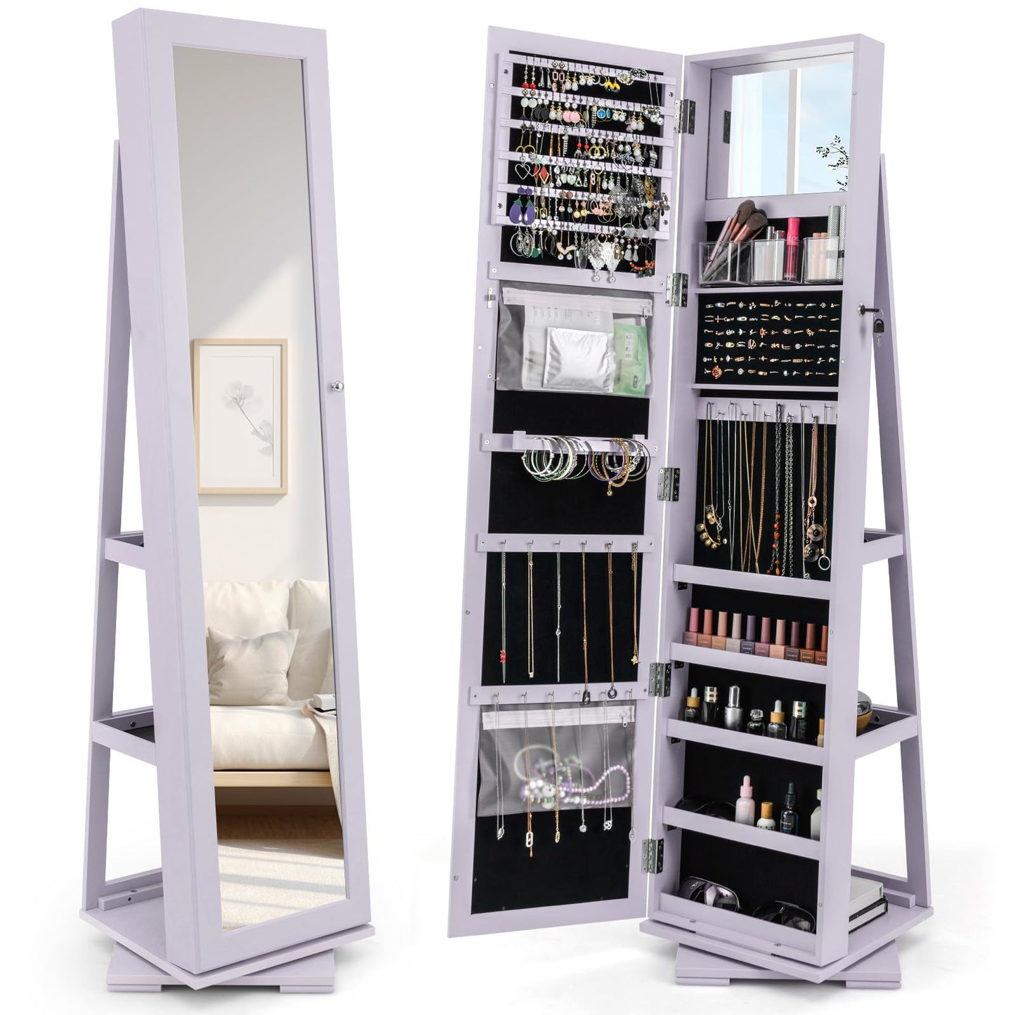 CHARMAID | 360-degree Rotating Jewelry Armoire with Higher Full Length Mirror