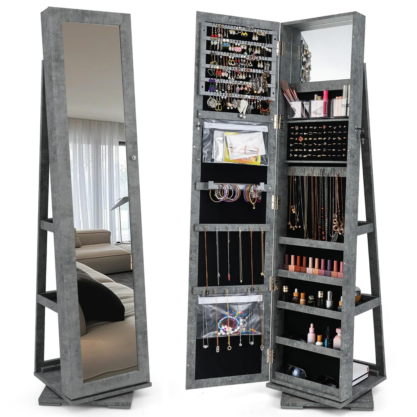 CHARMAID | 360-degree Rotating Jewelry Armoire with Higher Full Length Mirror