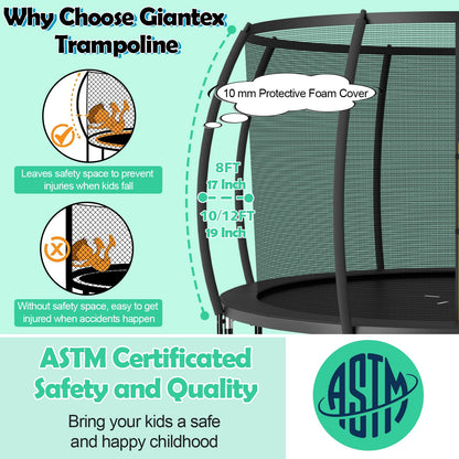 Giantex 8FT 10FT 12FT Trampoline with Enclosure, ASTM Approved Outdoor Large Trampoline with Ladder
