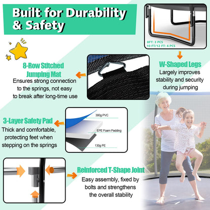 Giantex 8FT 10FT 12FT Trampoline with Enclosure, ASTM Approved Outdoor Large Trampoline with Ladder