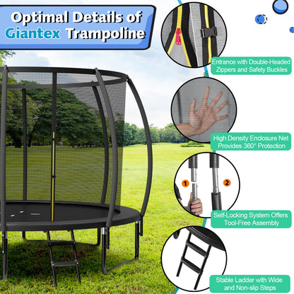 Giantex 8FT 10FT 12FT Trampoline with Enclosure, ASTM Approved Outdoor Large Trampoline with Ladder