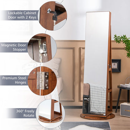 CHARMAID 63.5"H Jewelry Armoire with Full Length Mirror 360 Degree Swivel, 3-Color LED lights