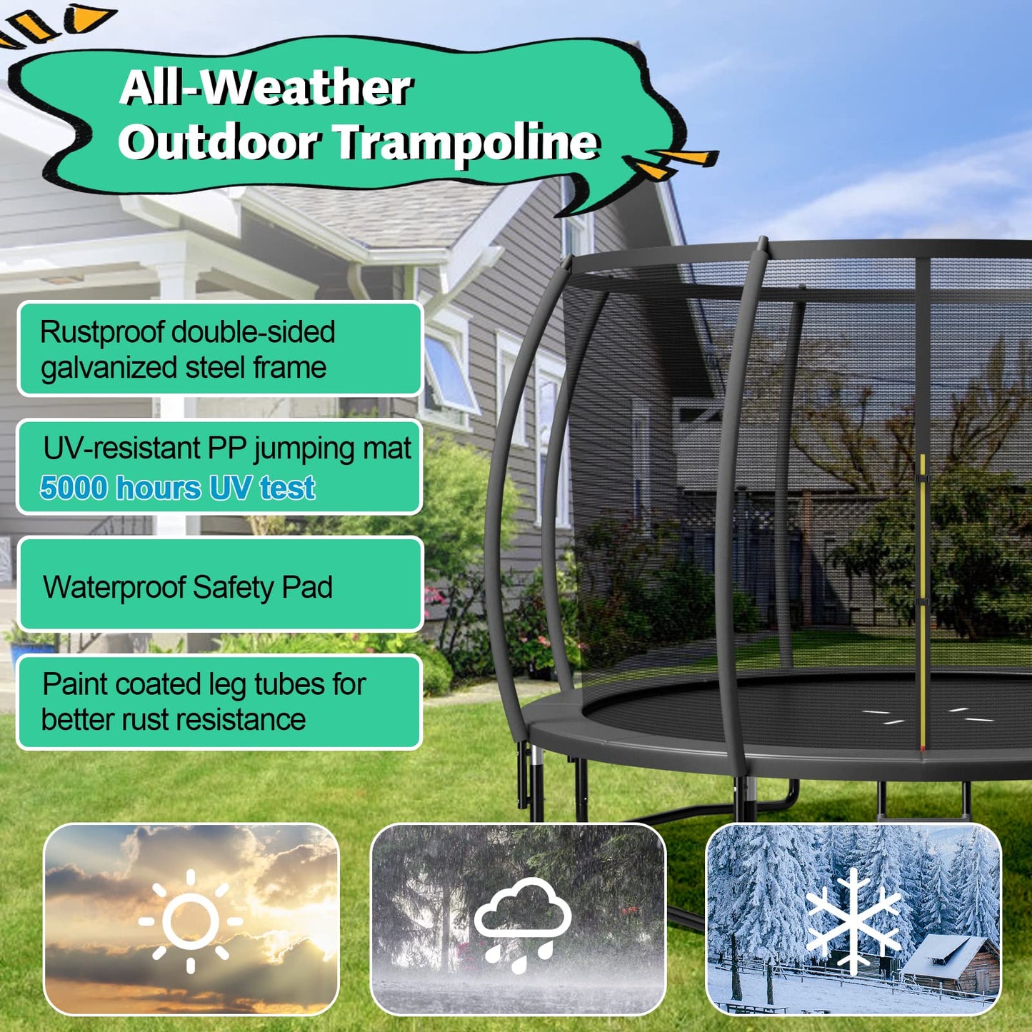 Giantex 8FT 10FT 12FT Trampoline with Enclosure, ASTM Approved Outdoor Large Trampoline with Ladder