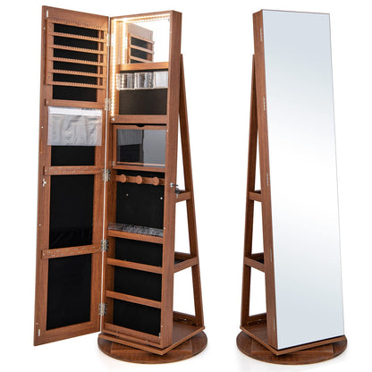 CHARMAID 63.5"H Jewelry Armoire with Full Length Mirror 360 Degree Swivel, 3-Color LED lights
